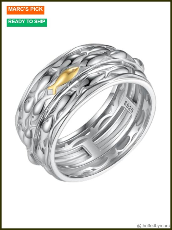 Jewelry - TYSO Fish Anxiety Ring 925 Sterling Silver Spinner Fidget Ring for Women Men